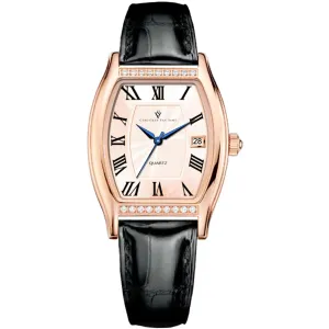 Christian Van Sant Women's Watch - Gemma Quartz Rose Gold Dial Black Strap | CV2445
