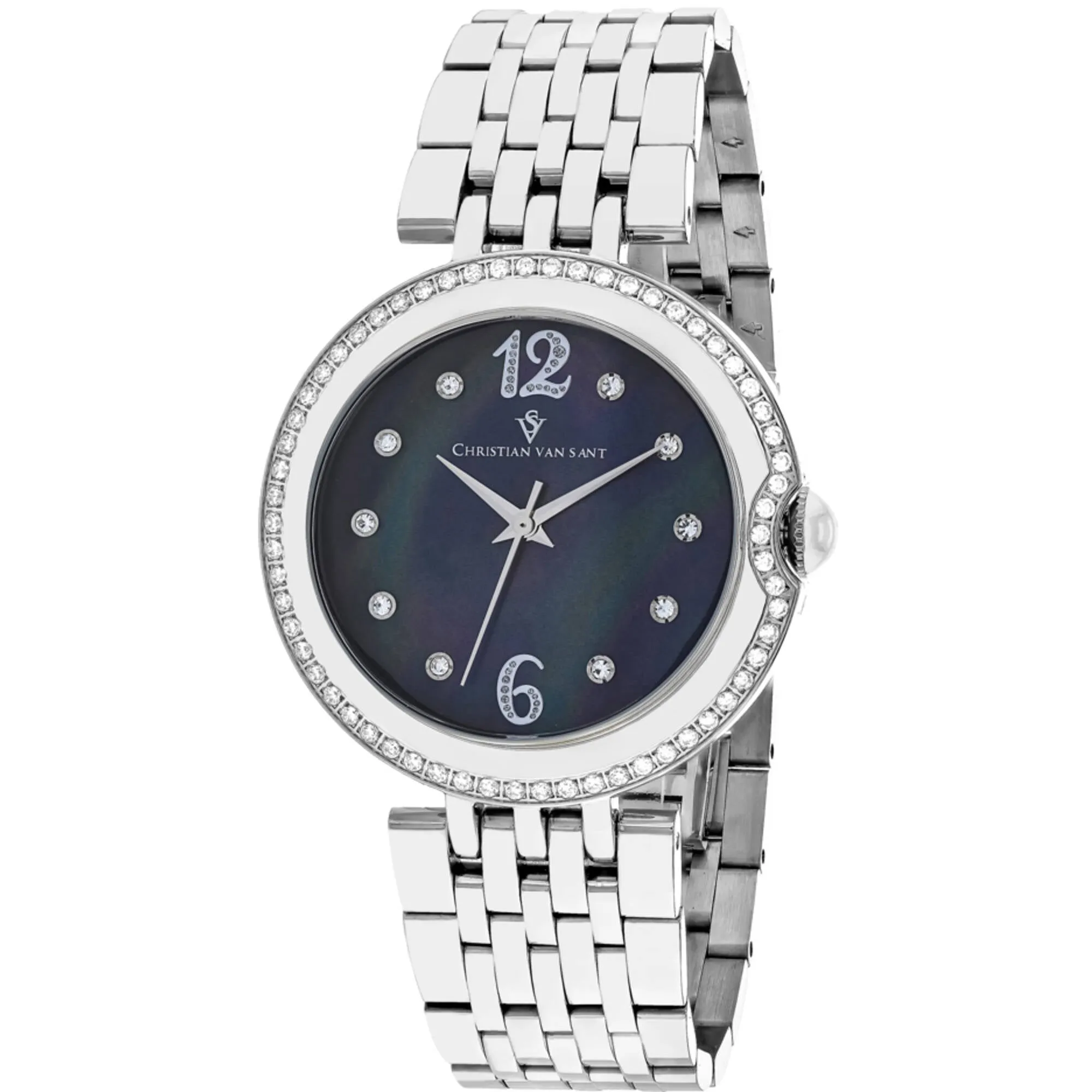 Christian Van Sant Women's Watch - Jasmine Black Mop Dial Silver Bracelet | CV1611