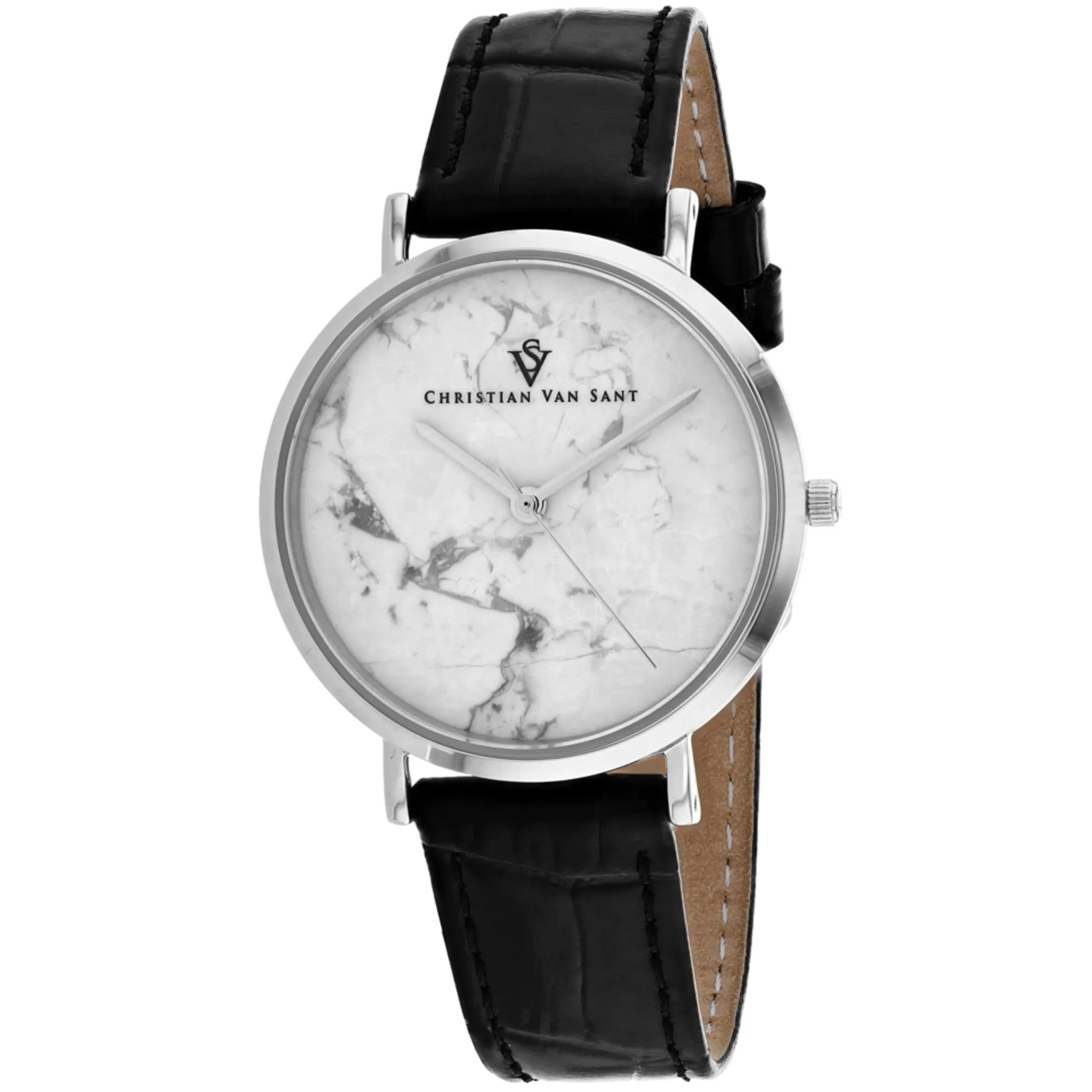 Christian Van Sant Women's Watch - Lotus Quartz White Dial Black Strap | CV0420BK