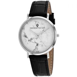 Christian Van Sant Women's Watch - Lotus Quartz White Dial Black Strap | CV0420BK