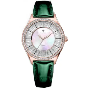 Christian Van Sant Women's Watch - Luna Quartz Mop Dial Green Leather Strap | CV3207