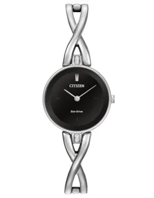 Citizen Eco-Drive Womens Silhouette - Swarovski Crystals -Stainless - Black Dial