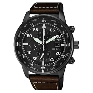 Citizen Men's Chrono Watch - Eco-Drive Black Dial Brown Leather Strap | CA0695-17E