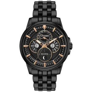 Citizen Men's Eco Drive Watch - Calendrier Day- Date Black Steel Bracelet | BU0057-54E