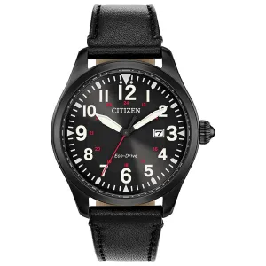 Citizen Men's Eco Drive Watch - Chandler Black Dial Leather Strap | BM6835-15E