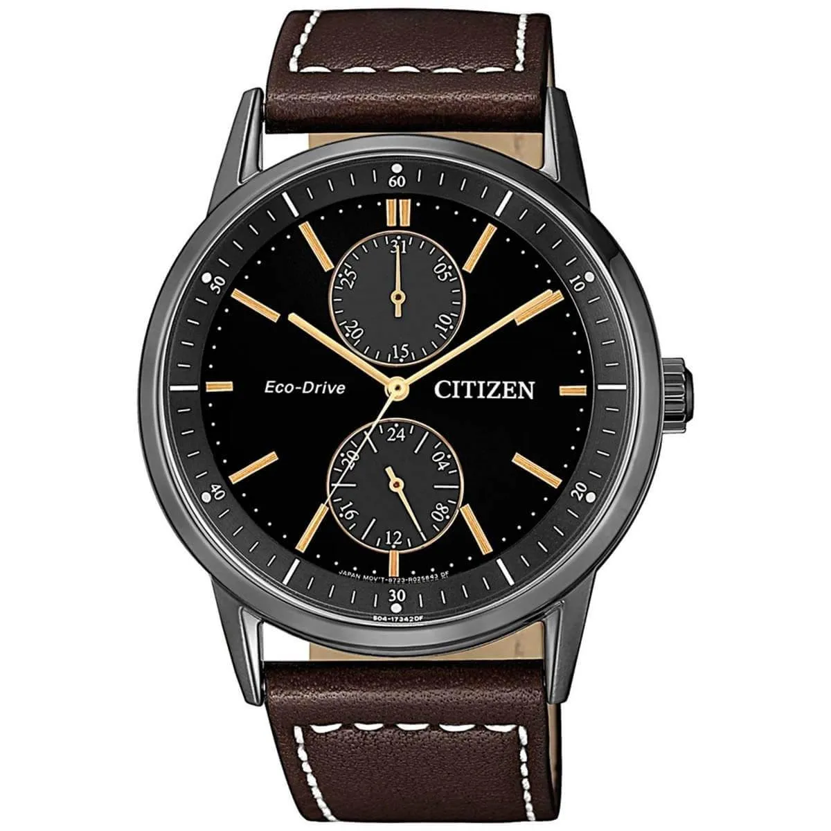 Citizen Men's Eco-Drive Watch - Chrono Black Dial Brown Leather Strap | BU3027-16E