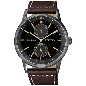 Citizen Men's Eco-Drive Watch - Chrono Black Dial Brown Leather Strap | BU3027-16E