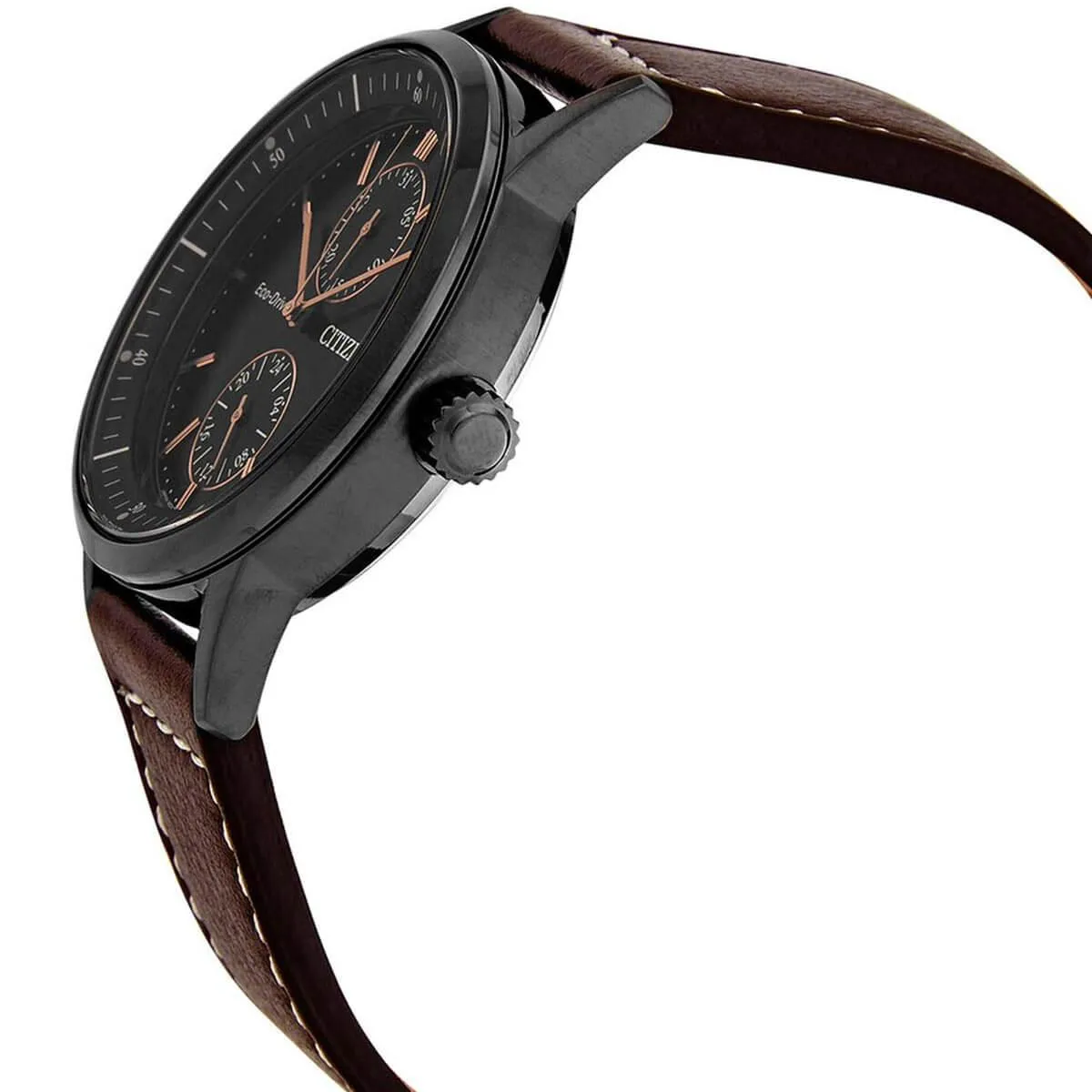 Citizen Men's Eco-Drive Watch - Chrono Black Dial Brown Leather Strap | BU3027-16E