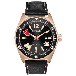 Citizen Men's Eco-Drive Watch - Marvel Black Dial Leather Strap | AW1596-08W
