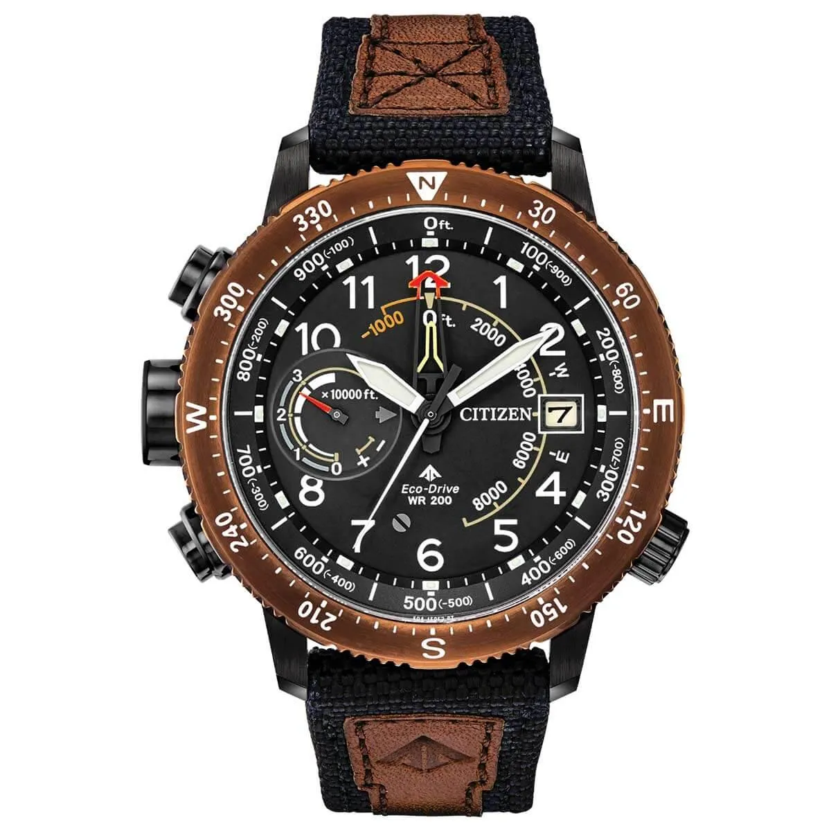 Citizen Men's Eco Drive Watch - Promaster Altichron Black & Brown Strap | BN5055-05E
