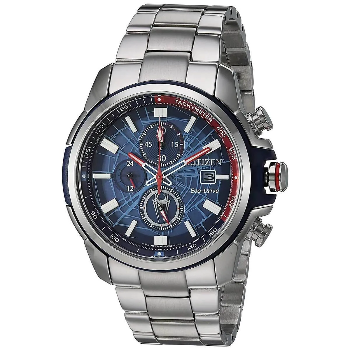 Citizen Men's Eco Drive Watch - Spider-Man Blue Dial Silver Tone Bracelet | CA0429-53W