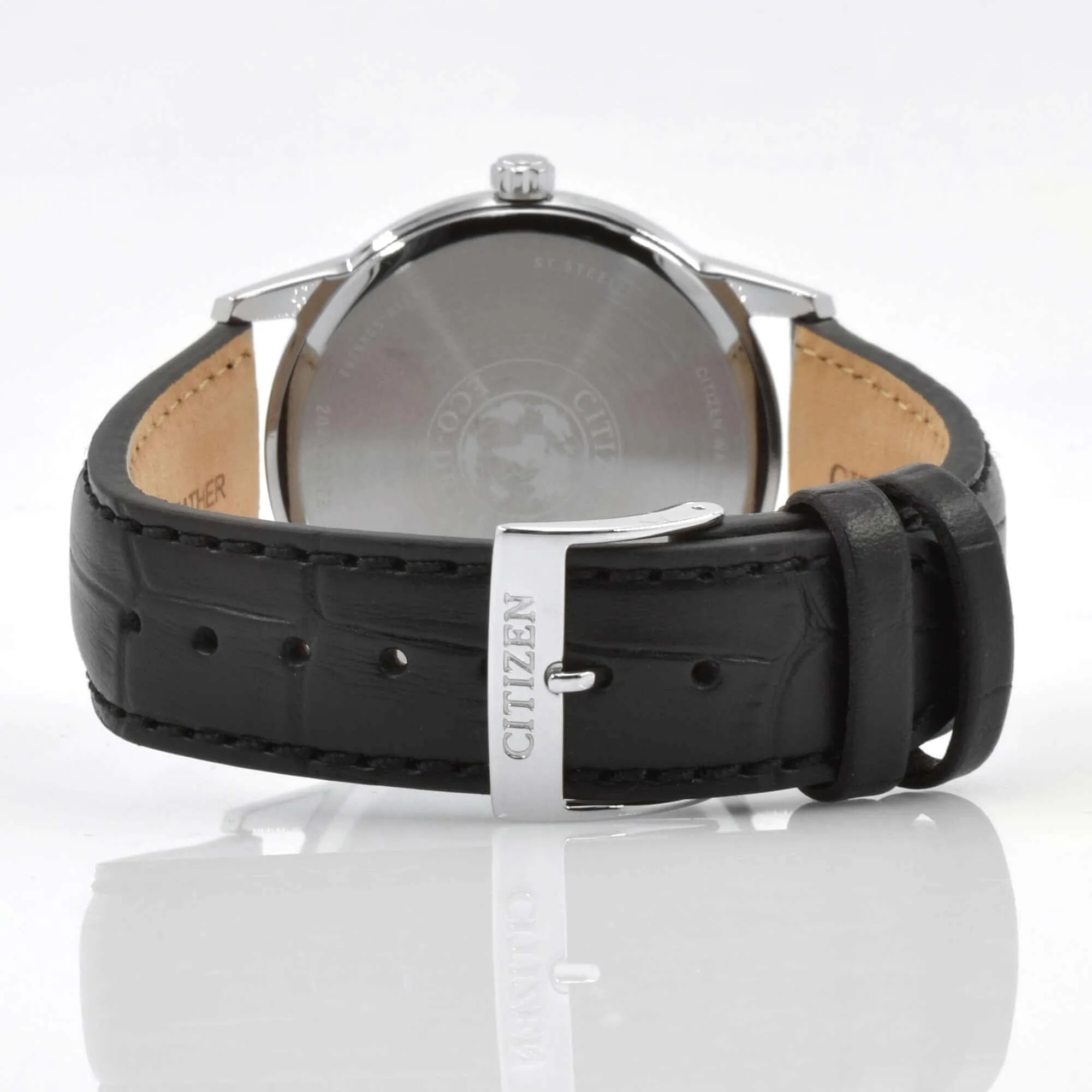 Citizen Men's Leather Strap Watch - Classic Dress Eco-Drive Silver Dial | AW1236-03A