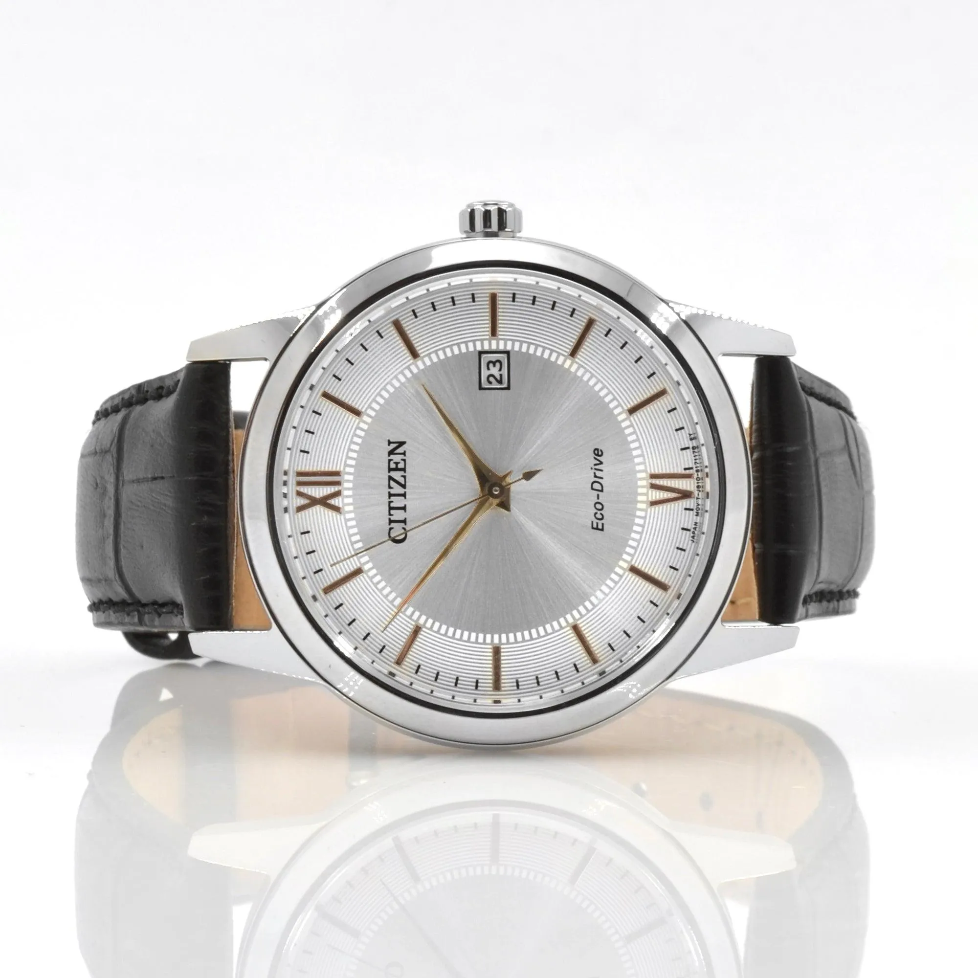 Citizen Men's Leather Strap Watch - Classic Dress Eco-Drive Silver Dial | AW1236-03A