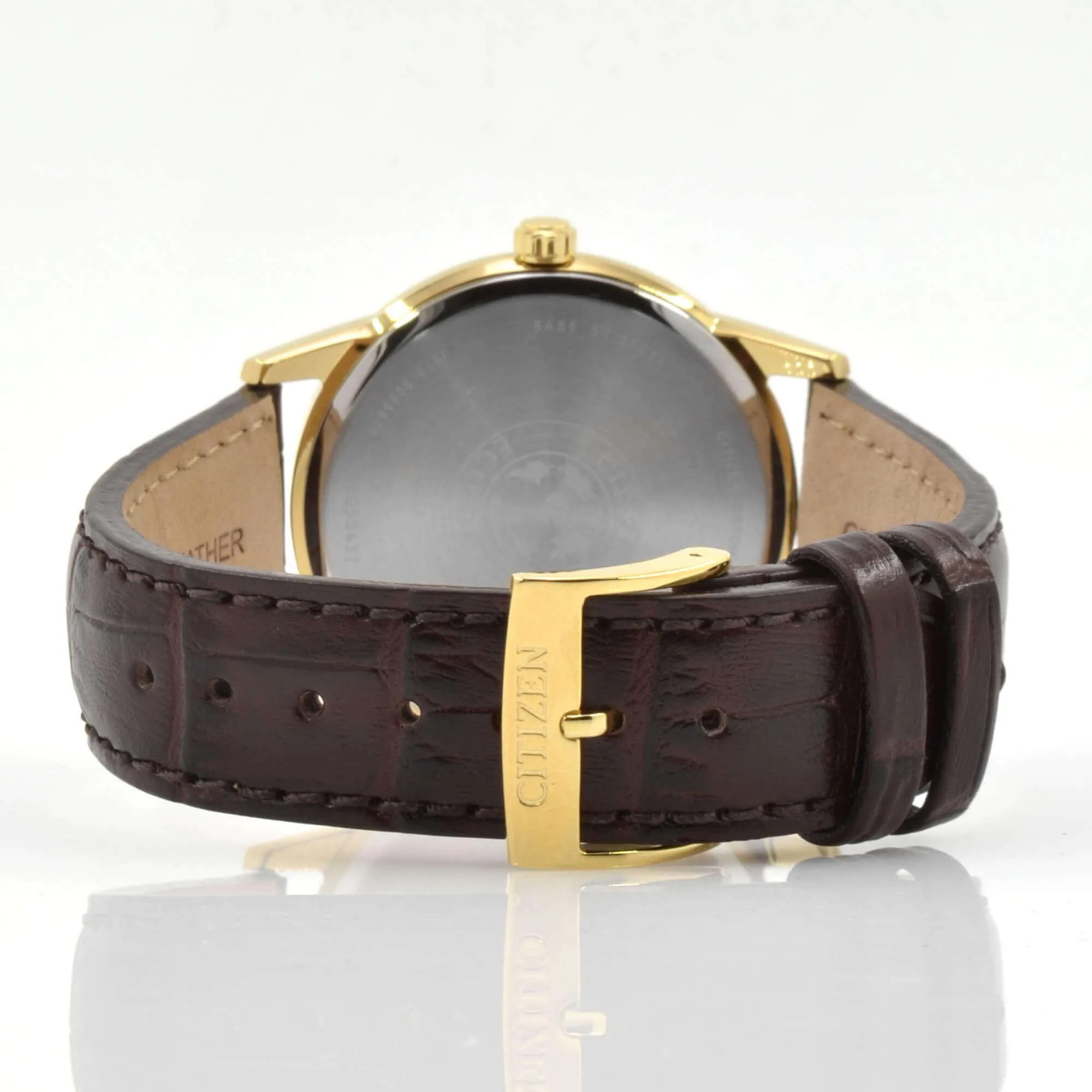 Citizen Men's Leather Strap Watch - Eco-Drive Yellow Steel Silver Dial | AW1232-04A