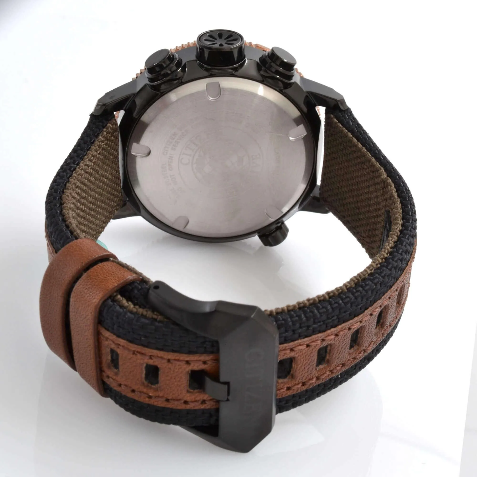 Citizen Men's Left Hand Watch - Promaster Chrono Black and Brown Strap | BN4049-11E