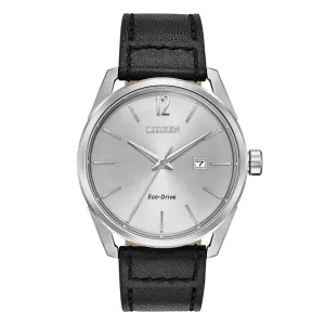 Citizen Men's Strap Watch - CTO Eco-Drive Silver Dial Black Leather | BM7410-01A