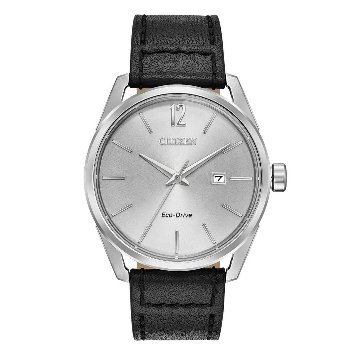 Citizen Men's Strap Watch - CTO Eco-Drive Silver Dial Black Leather | BM7410-01A