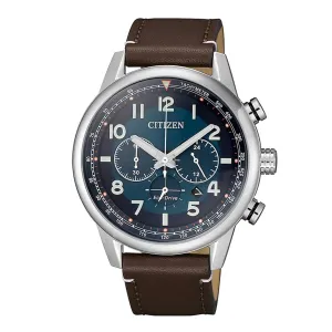 Citizen Men's Watch - Chronograph Power Reserve Blue Dial Brown Strap | CA4420-13L