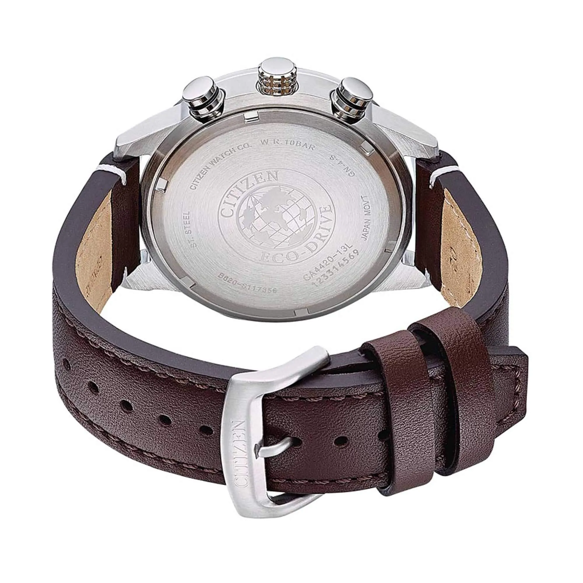 Citizen Men's Watch - Chronograph Power Reserve Blue Dial Brown Strap | CA4420-13L