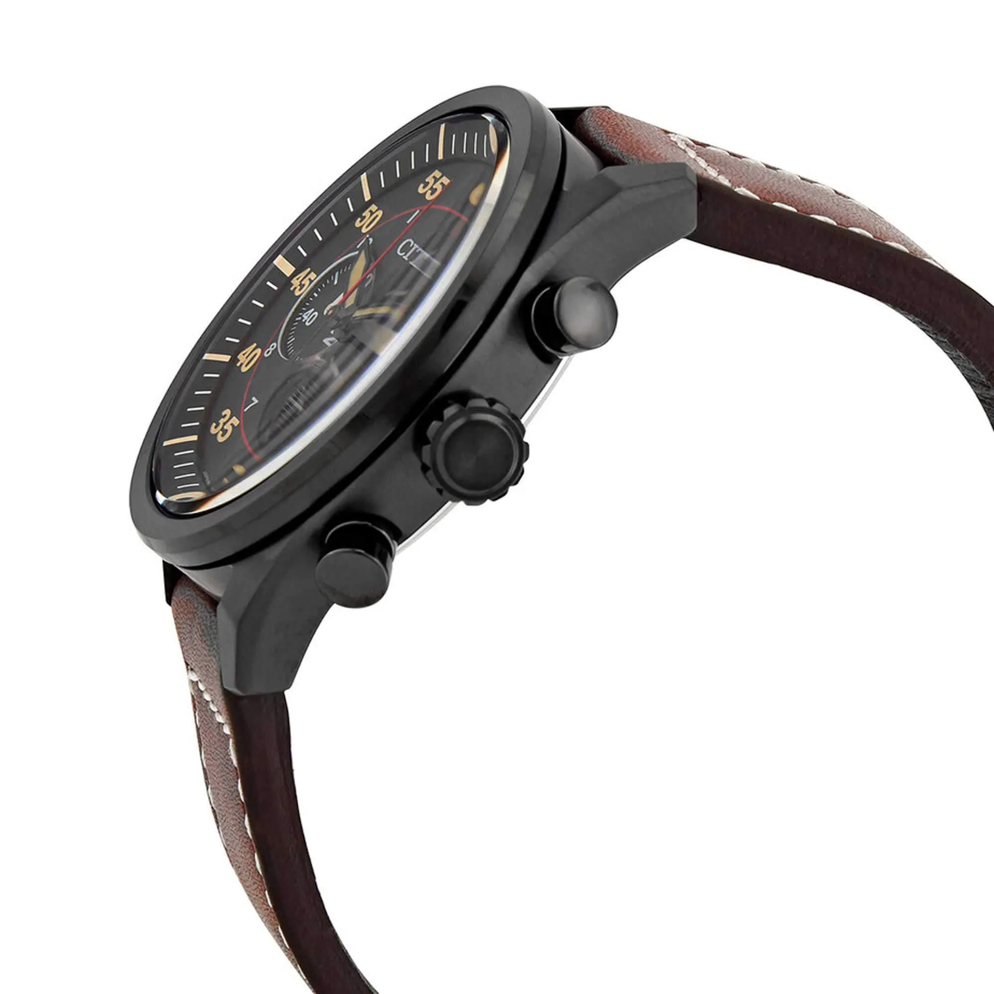 Citizen Men's Watch - Chronograph Power Reserve Brown Leather Strap | CA4218-14E