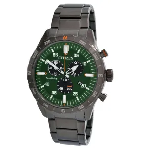 Citizen Men's Watch - Eco-Drive Black and Green Dial Steel Chronograph | AT2527-80X