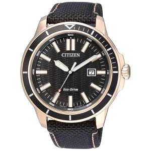 Citizen Men's Watch - Eco-Drive Black Dial Rose Gold Case Nylon Strap | AW1523-01E
