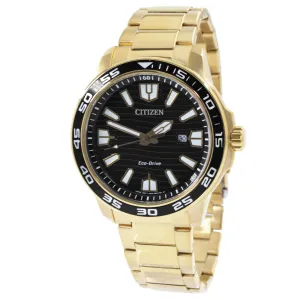 Citizen Men's Watch - Eco-Drive Black Dial Yellow Gold Steel Bracelet | AW1702-88E