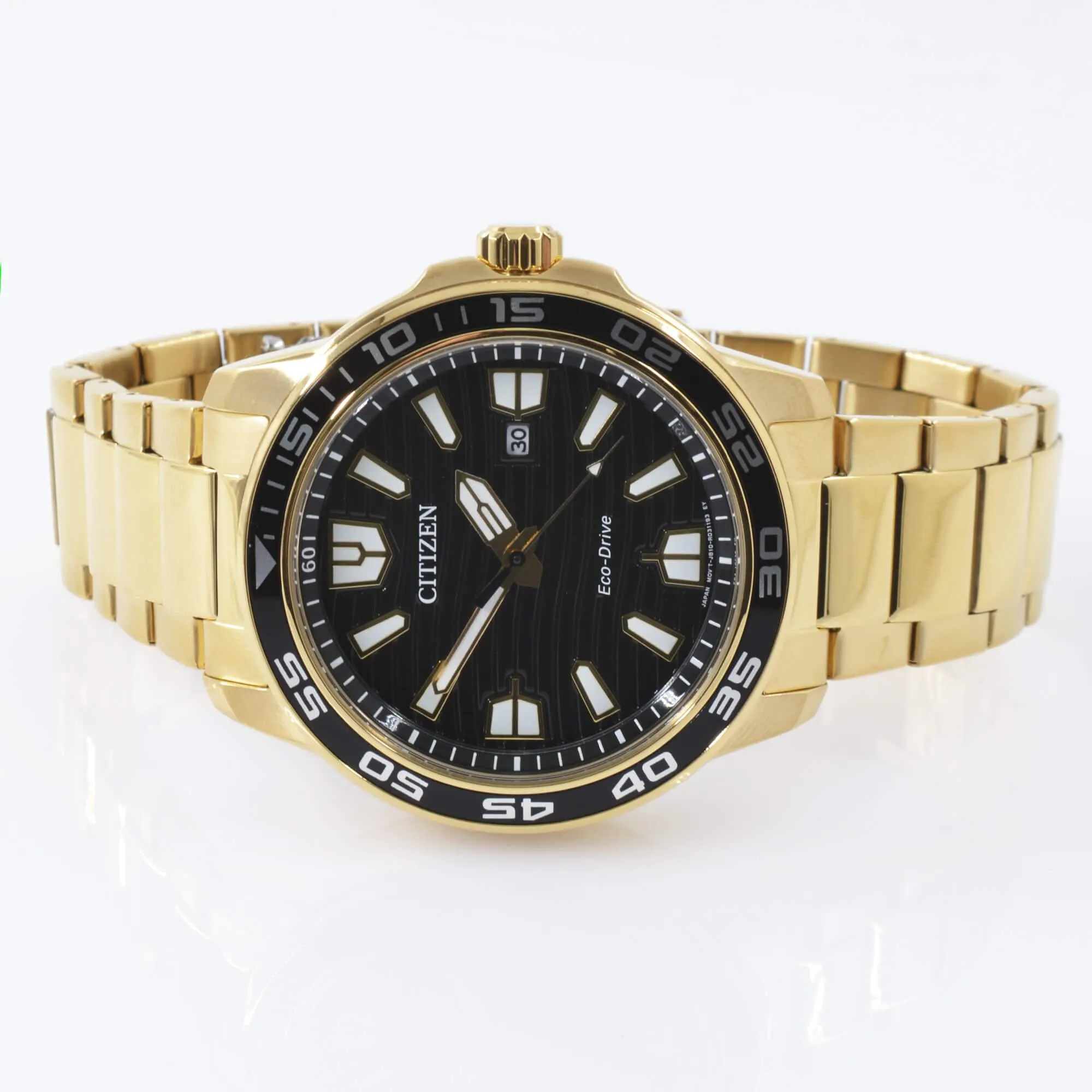 Citizen Men's Watch - Eco-Drive Black Dial Yellow Gold Steel Bracelet | AW1702-88E
