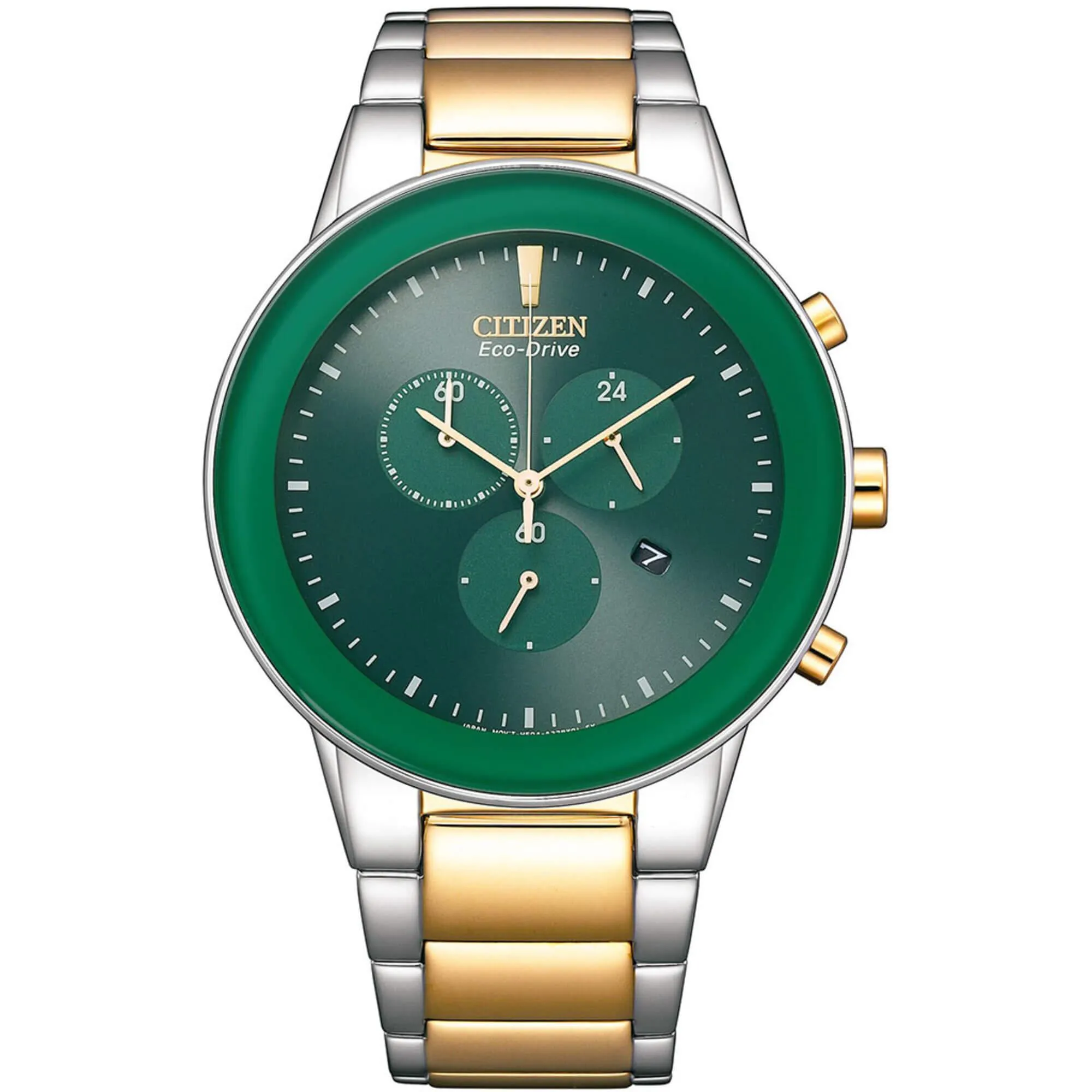 Citizen Men's Watch - Eco-Drive Chronograph Green Dial Two Tone Steel | AT2244-84X