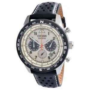 Citizen Men's Watch - Eco Drive Compass White Dial Black Leather Strap | CA4559-13A