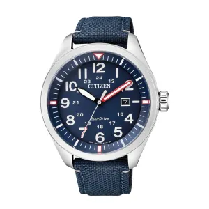 Citizen Men's Watch - Eco-Drive Power Reserve Blue Dial Nylon Strap | AW5000-16L