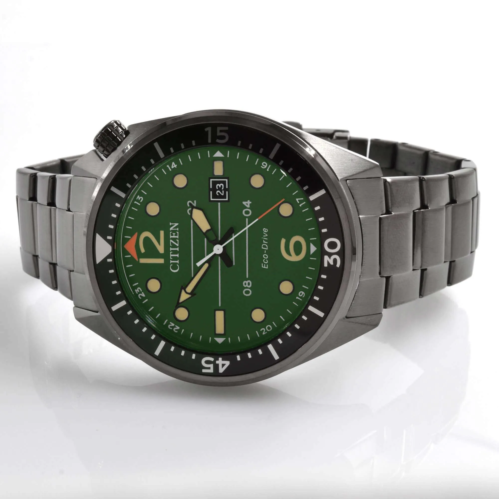 Citizen Men's Watch - Eco-Drive Power Reserve Green Dial Grey Bracelet | AW1717-81X