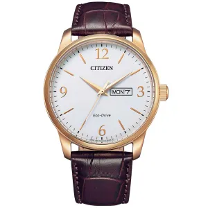 Citizen Men's Watch - Eco-Drive White Dial Brown Leather Strap Day-Date | BM8553-16A