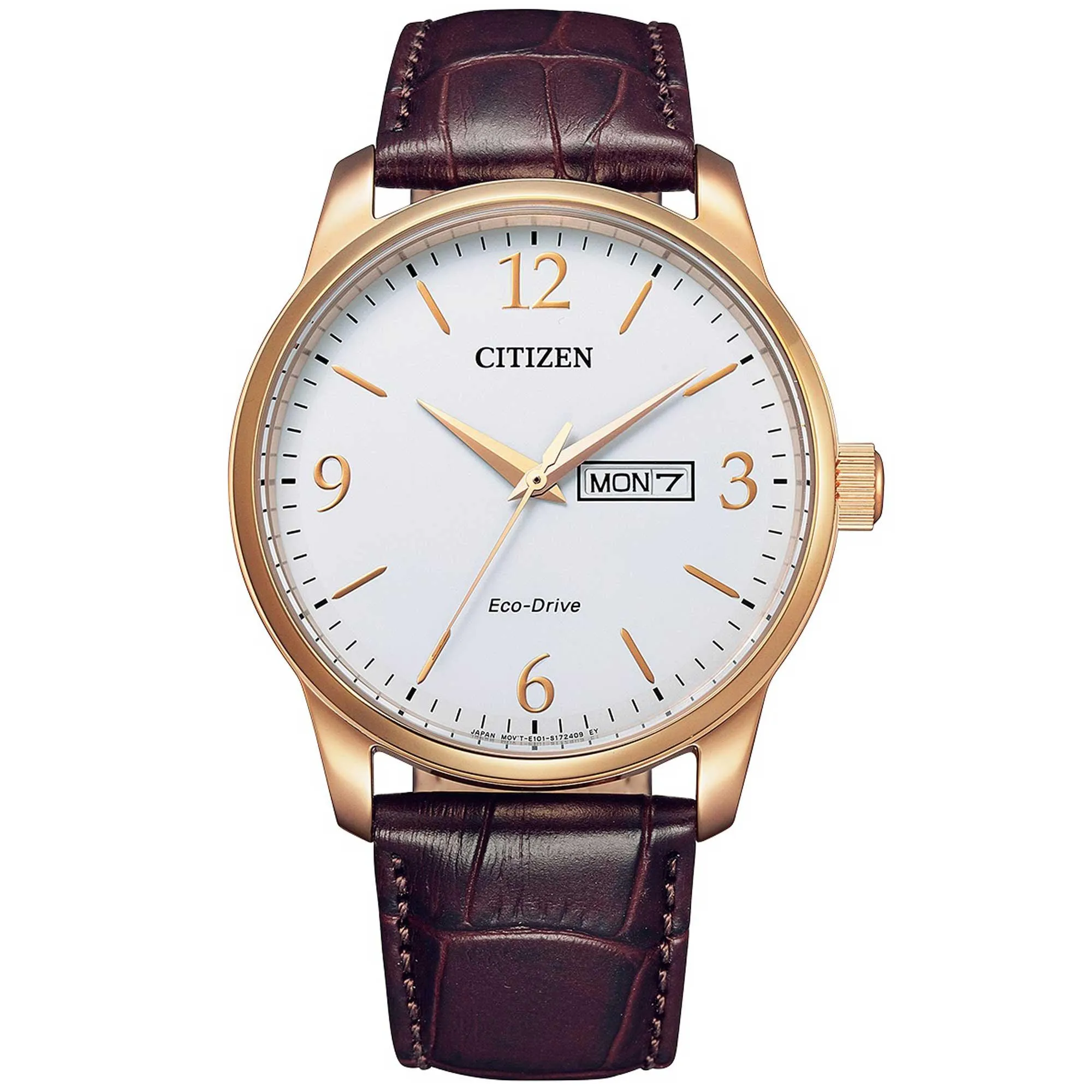 Citizen Men's Watch - Eco-Drive White Dial Brown Leather Strap Day-Date | BM8553-16A