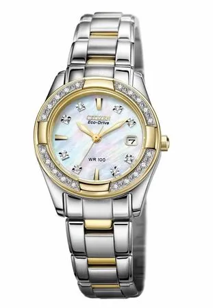 Citizen Regent Eco-Drive Diamond Mother Of Pearl Dial Two-Tone Stainless Steel Womens Watch