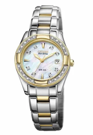 Citizen Regent Eco-Drive Diamond Mother Of Pearl Dial Two-Tone Stainless Steel Womens Watch
