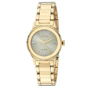 Citizen Women's Diamond Watch - Axiom Gold Tone Dial Steel Bracelet | EM0732-51P