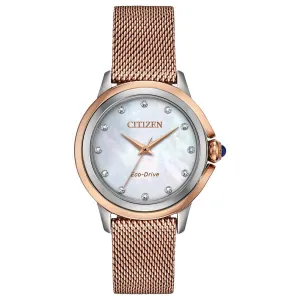 Citizen Women's Eco Drive Watch - Ceci Diamond Rose Gold Mesh Bracelet | EM0796-75D