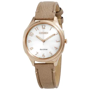 Citizen Women's Eco-Drive Watch - LTR Silver Dial Taupe Leather Strap | EM0753-01A