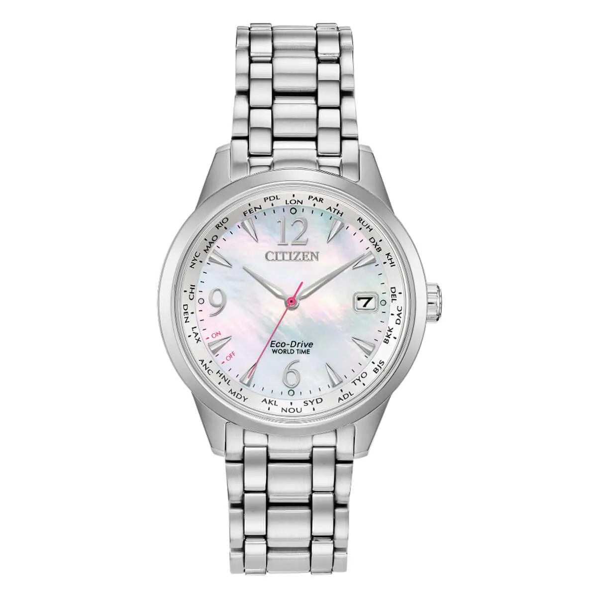 Citizen Women's Eco-Drive Watch - World Time Silver Tone Bracelet | FC8000-55D