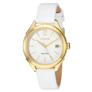 Citizen Women's Strap Watch - LTR Beige Dial White Leather | FE6142-08A
