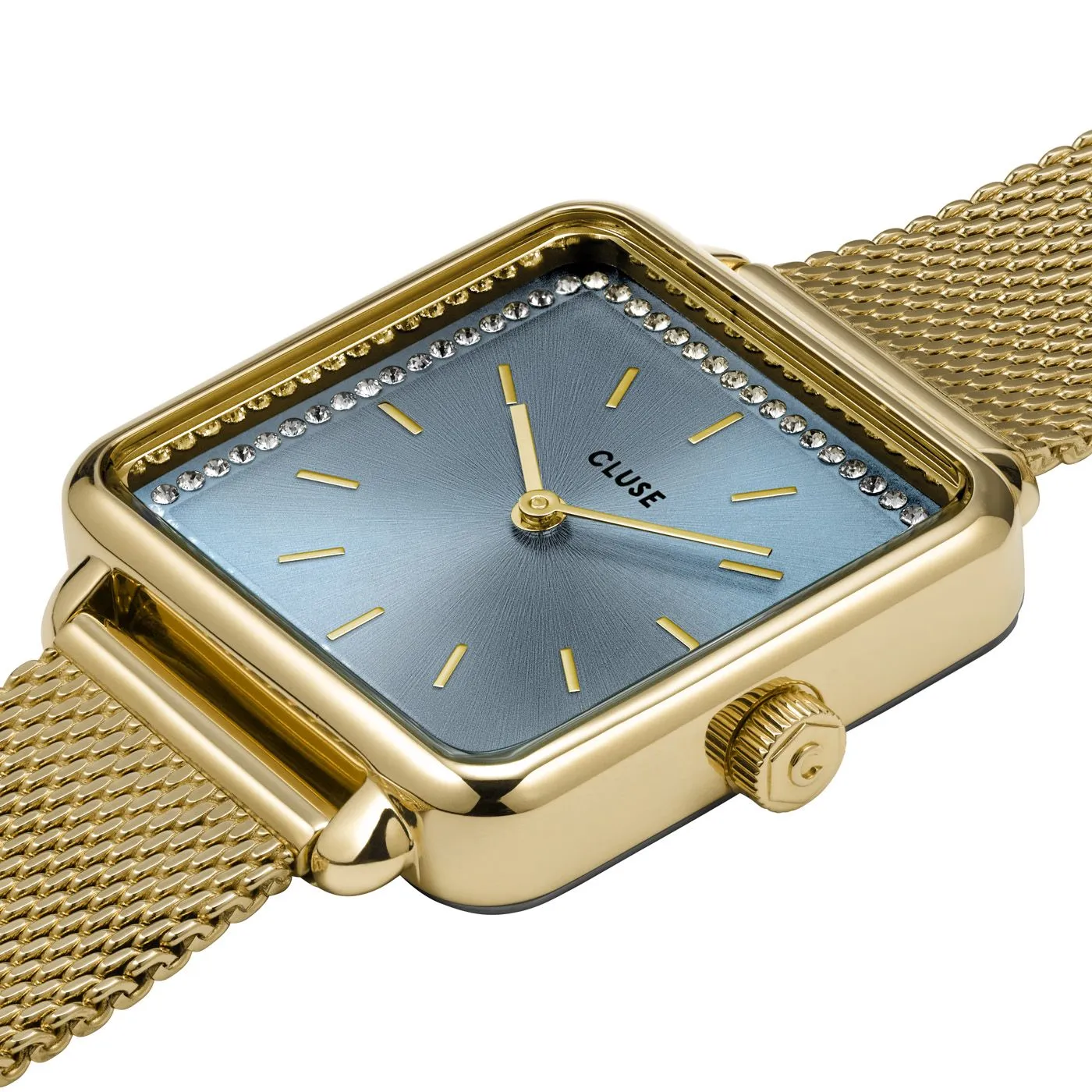 CLUSE La Tetragone Light Blue Stones/ Gold Mesh Watch CW10310