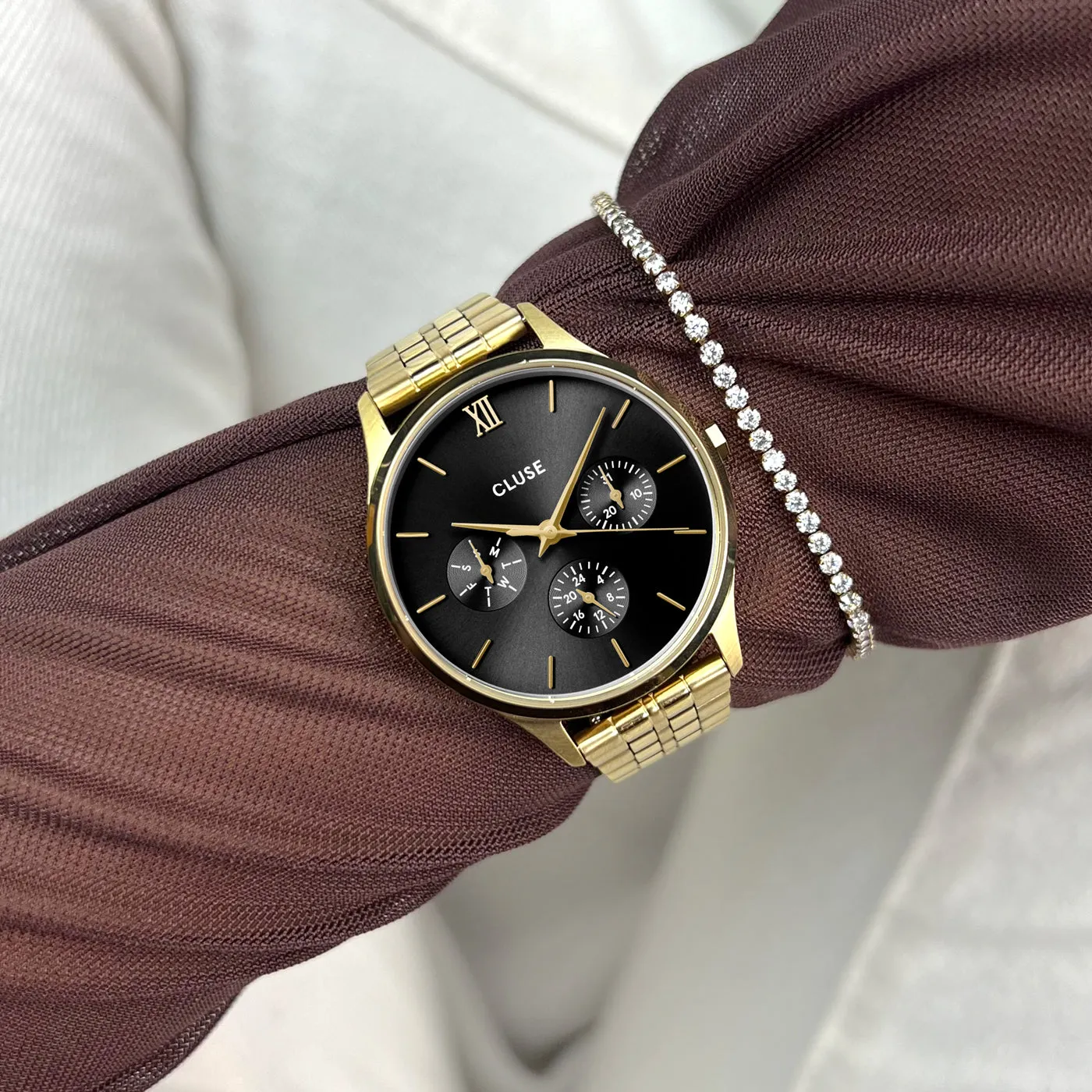 CLUSE Minuit Multifunction Black Gold Link Watch CW10707