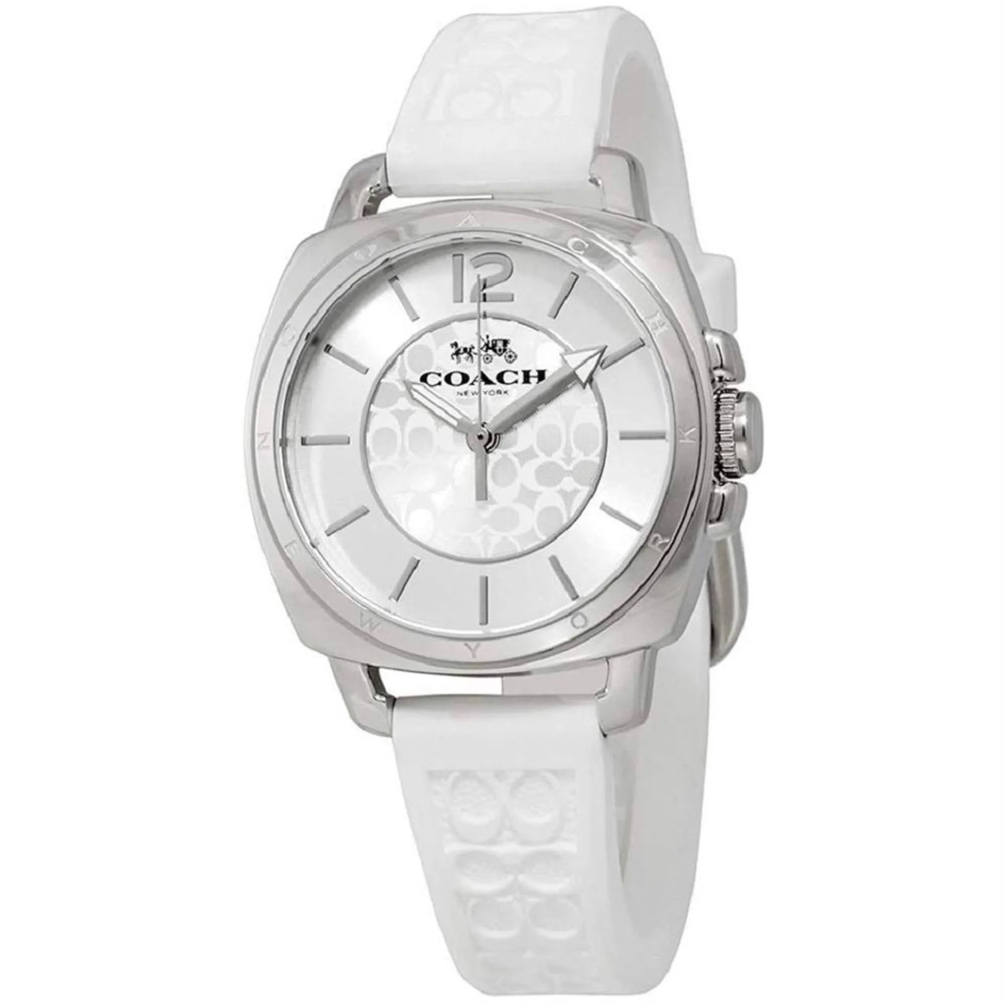 Coach Women's Watch - Boyfriend Silver Dial White Silicone Rubber Strap | 14503146