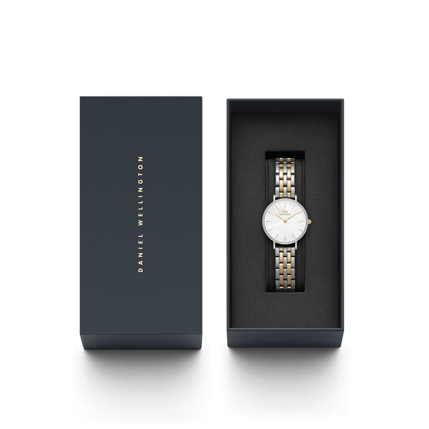 Daniel Wellington Petite 28mm Bezel 5-Link White MOP Two-Tone Watch DW00100665