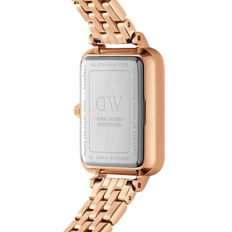 Daniel Wellington Quadro Lumine 5-Link Melrose White Mother of Pearl Rose Gold 20x28mm Watch