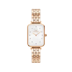 Daniel Wellington Quadro Lumine 5-Link Melrose White Mother of Pearl Rose Gold 20x28mm Watch