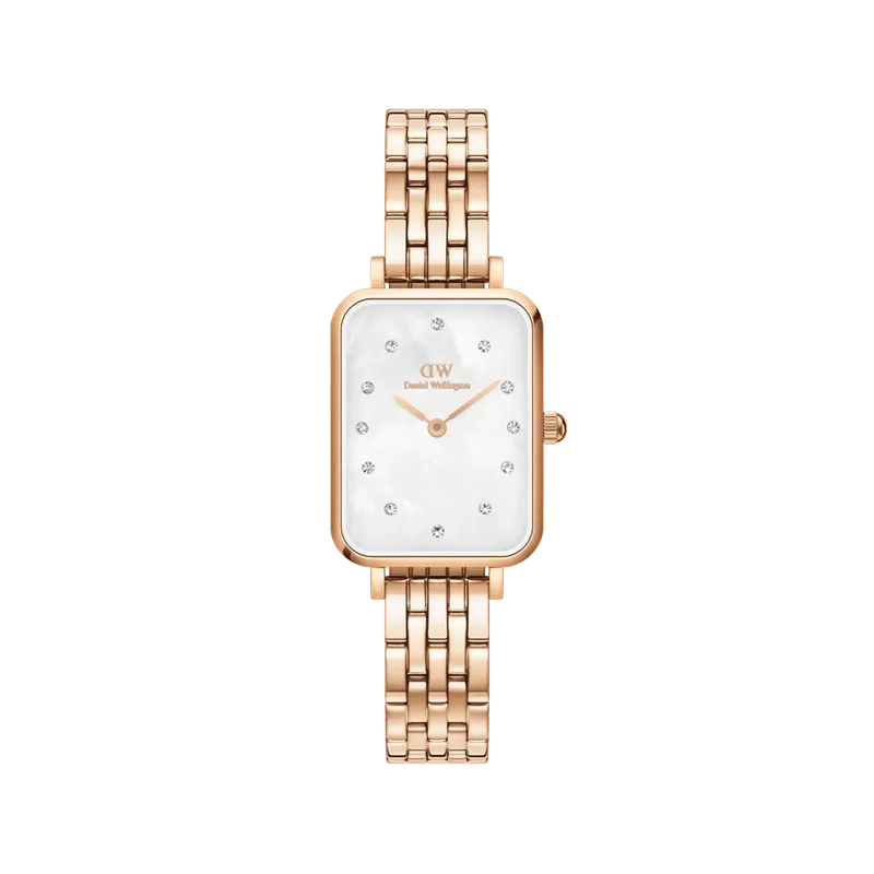 Daniel Wellington Quadro Lumine 5-Link Melrose White Mother of Pearl Rose Gold 20x28mm Watch