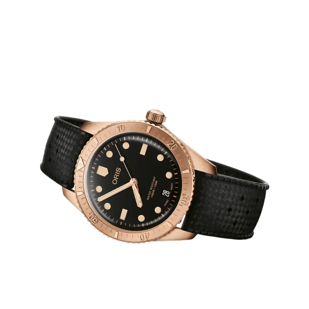 Divers Sixty-Five 'Cotton Candy' Sepia Date Bronze 38mm - Black on Rubber Strap