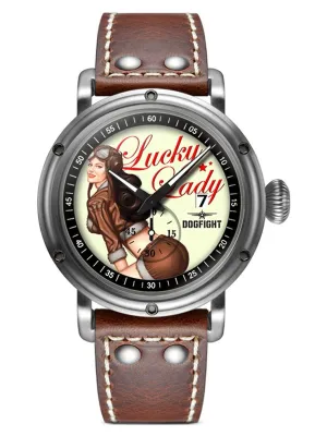 Dogfight PIN-UP COLLECTION "Lucky Lady" Brown Leather Mens Pilot Watch DF0041